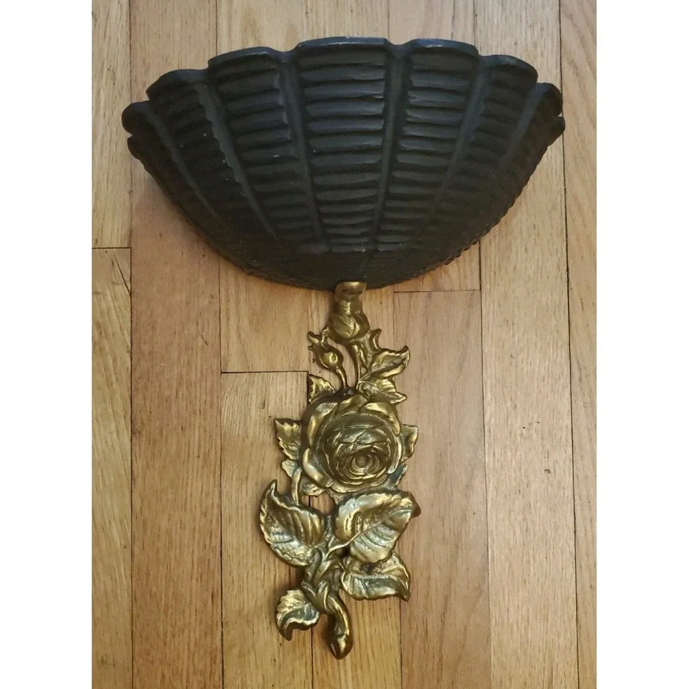 Repurposed Virginia Metalcrafters 2207 Brass Rose Curtain Tie Back Wall Shelves